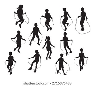 Children Jump Rope Silhouette Vector Set