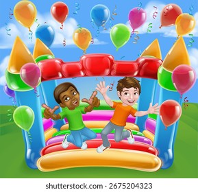  Niños saltando y rebotando en una casa inflable inflable del castillo de los niños 