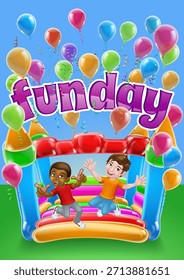  Children jumping and bouncing on a kids bouncy inflatable castle house 