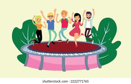 
children jumping with fun on the trampoline and their spectacular joy