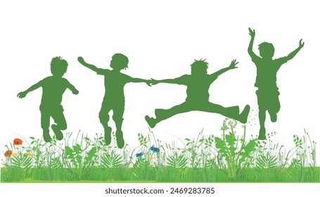 Children jumping and having fun, illustration
