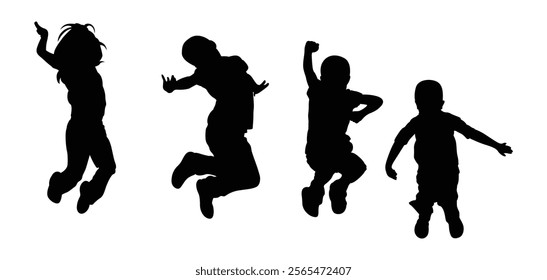 Children Jumping Illustration Silhouette Vector 
