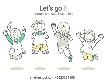 Crianças pulando para o futuro Simples e bonito desenho de linha ilustração