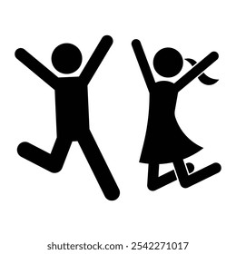 Children jumping for joy. Active kids jumping or trampolining. Summer entertainments and attraction. Black silhouette. Vector illustration.