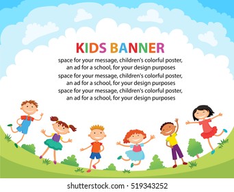 children are jumping on the glade, bunner cartoon funny vector, Ready for your message. blank template character. illustration