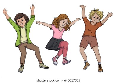 Children jumping on white background. Vector illustration