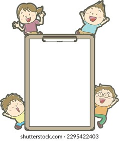 Children jumping out happily from behind binders