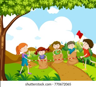 Children jumping in the race illustration