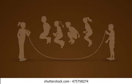 Children Jumping Rope designed using dots pixels graphic vector