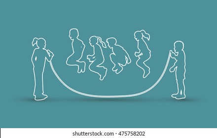Children Jumping Rope outline graphic vector