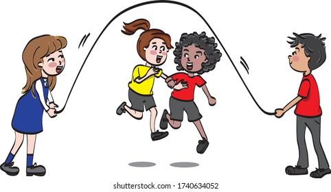 children jumping rope playing happy