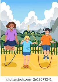 Children jumping rope. Vector illustration.