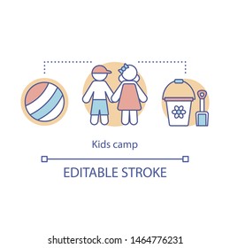 Children, kid camp concept icon. Summer club, community idea thin line illustration. Child holiday resort. Educational after school facility. Vector isolated outline drawing. Editable stroke
 
