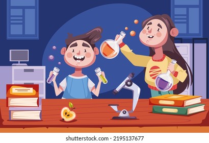 Kinderlernen in der Schullabor-Naturwissenschaft Klasse Grafik Design-Element-Illustration