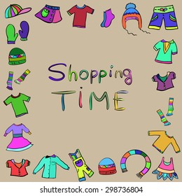 children or kids clothes - colorful sketch style  vector background frame