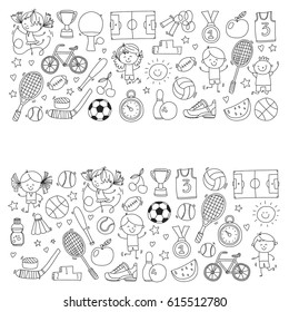 Children Kids Fitness and Sport vector icons for banners, posters, web design