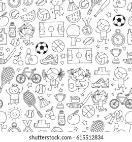 Children Kids Fitness And Sport Vector Icons For Banners, Posters, Web Design