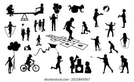 Children kids playing silhouette vector