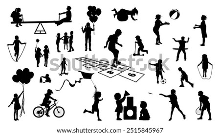 Children kids playing silhouette vector