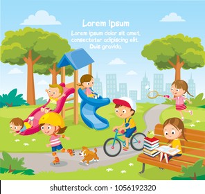 Sommerillustration mit spielenden Kindern