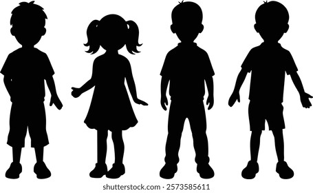 Children kids silhouette set vector illustration