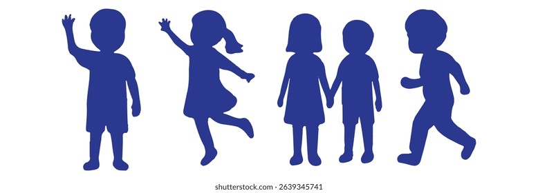 Children kids silhouette set, vector silhouette of children