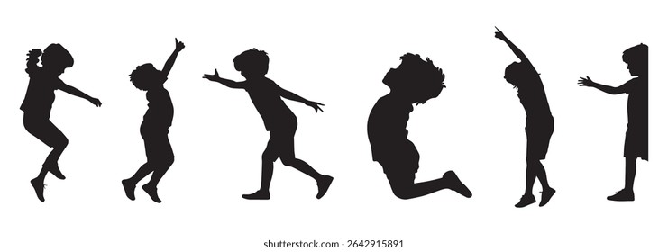 Children kids silhouette set, vector silhouette of children.