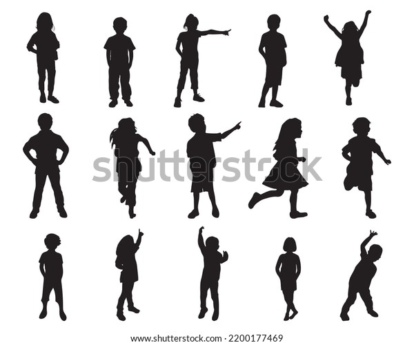 Children Kids Silhouette Set Vector Silhouette Stock Vector (Royalty ...