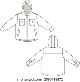 CHILDREN AND KIDS WEAR HOOD JACKET WITH CAP SWEAT TOPS VECTOR SKETCH