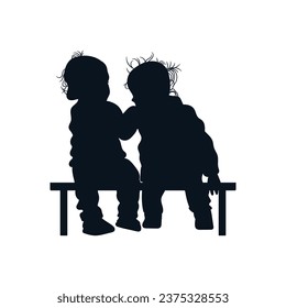 Children kindness silhouette clipart. Kids sharing care and playing together. Vector graphic illustration