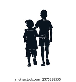 Children kindness silhouette clipart. Kids sharing care and playing together. Vector graphic illustration