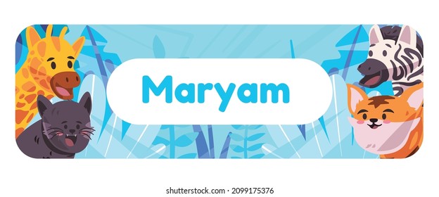 Children label name tag forset animal character of zebra tiger giraffe card identification sticker room 