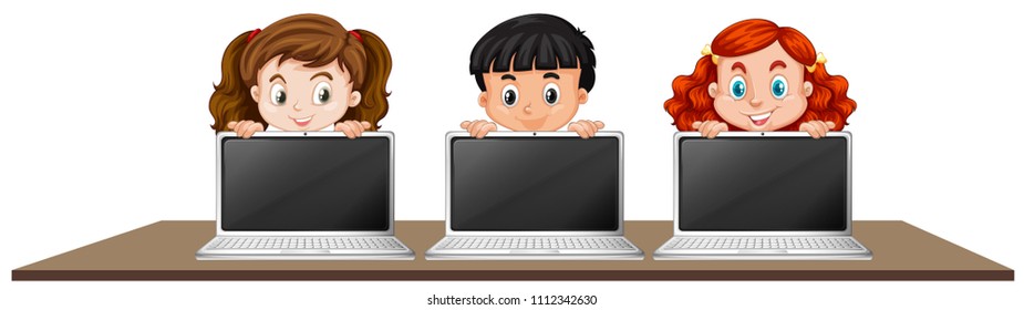 Children Laptop On White Background Illustration Stock Vector (Royalty ...