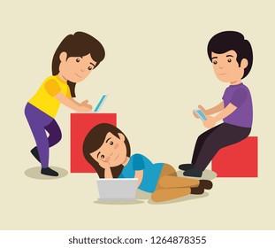 children with laptop and smartphone education technology