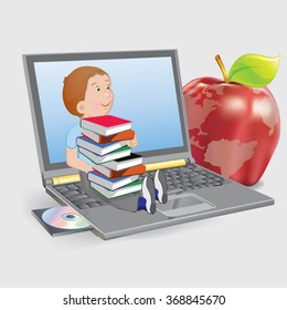 children with laptop - vector illustration