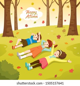 Children Laying Down Cheerfully On Lawn Together, Nature, Season, Weather, Symbol, Kids, Activity 