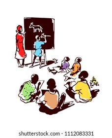 children learn to draw on a white background and school board