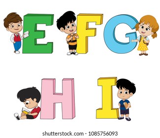 Children learn the English alphabet.Vector and illustration.