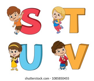 Children learn the English alphabet.Vector and illustration.