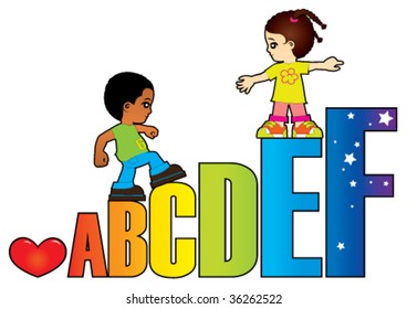 Los niños aprenden las letras del alfabeto