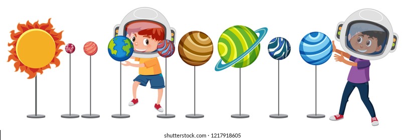 Children Learn Solar System Illustration