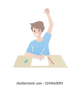 Children Learning And Assertiveness,growth Mindset, Experiences And Expressions,boys In The Classroom Raise Their Hands To Ask Questions To Find Answers,Vector Illustration.