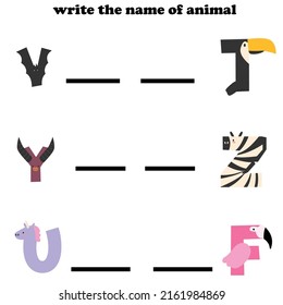 Children learning book and name of animal learning illustration