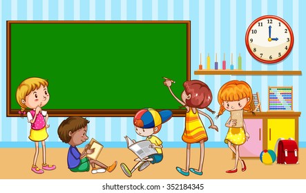 Children learning in the classroom illustration