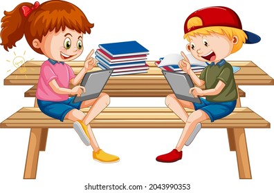 Children Learning From Home On Electronic Device Illustration