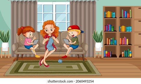 Niños aprendiendo desde casa en ilustración electrónica de dispositivos