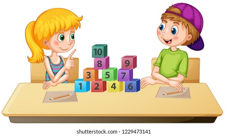 Children learning math number  illustration