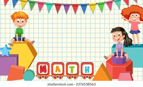 Children Learning Math Shapes with Notebook on Checkered Background illustration