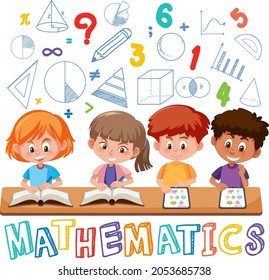 Children learning math with math symbol and icon illustration