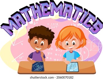 Children learning math with math symbol and icon illustration